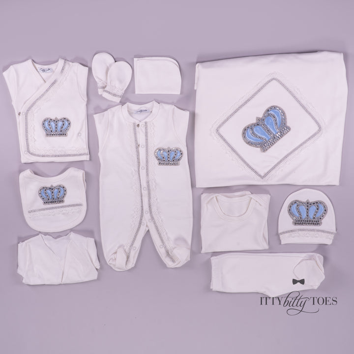 White & Blue 10 Piece Newborn Set