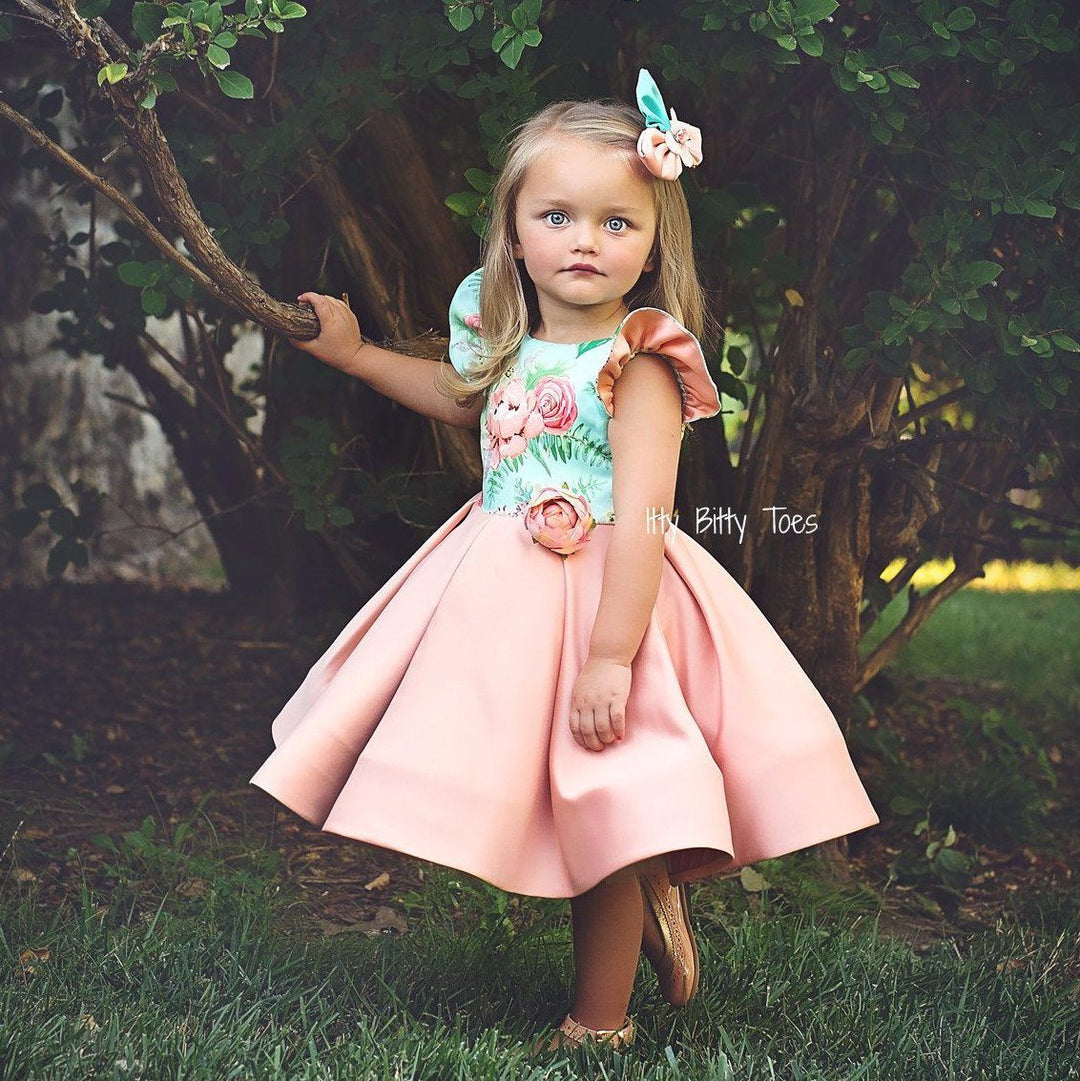 Leila Dress (Peach) - Couture - Itty Bitty Toes