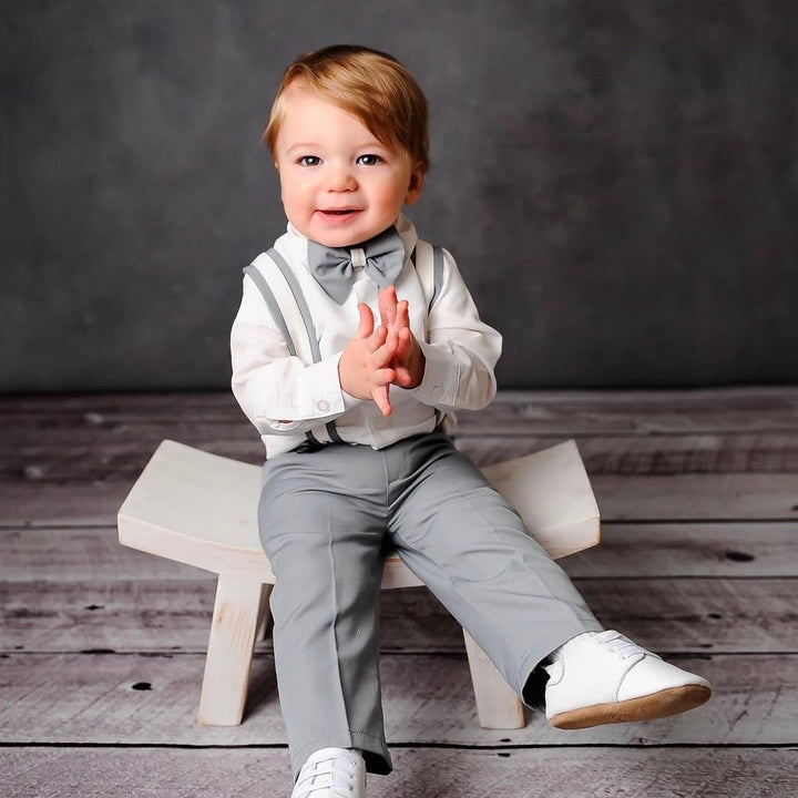 Christiano Suspenders Set (Gray & White) - Couture - Itty Bitty Toes