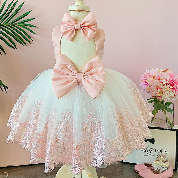 Princess Demi Dress (White & Blush)