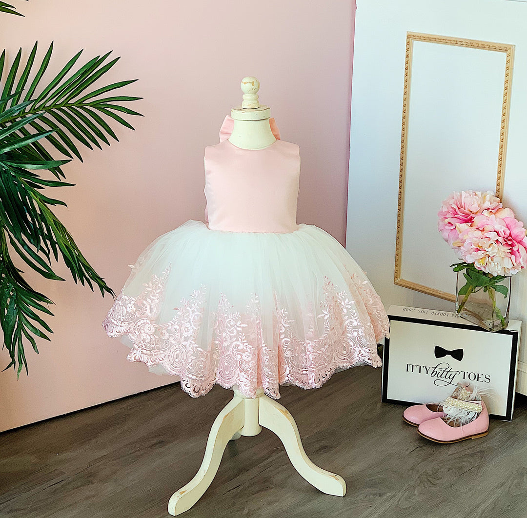 Princess Demi Dress (White & Blush)